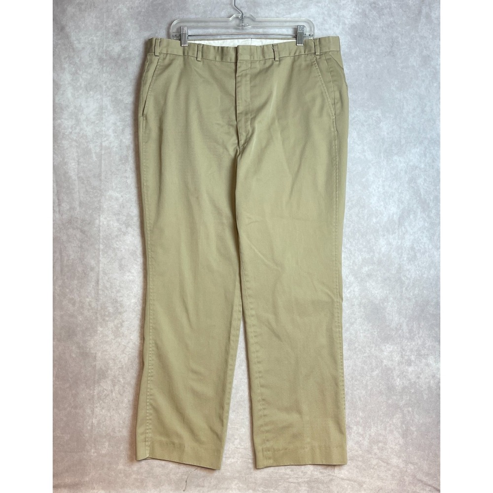 Vintage LL Bean Pants Mens 38x29 Beige Flat Front Slacks Made in USA 90s